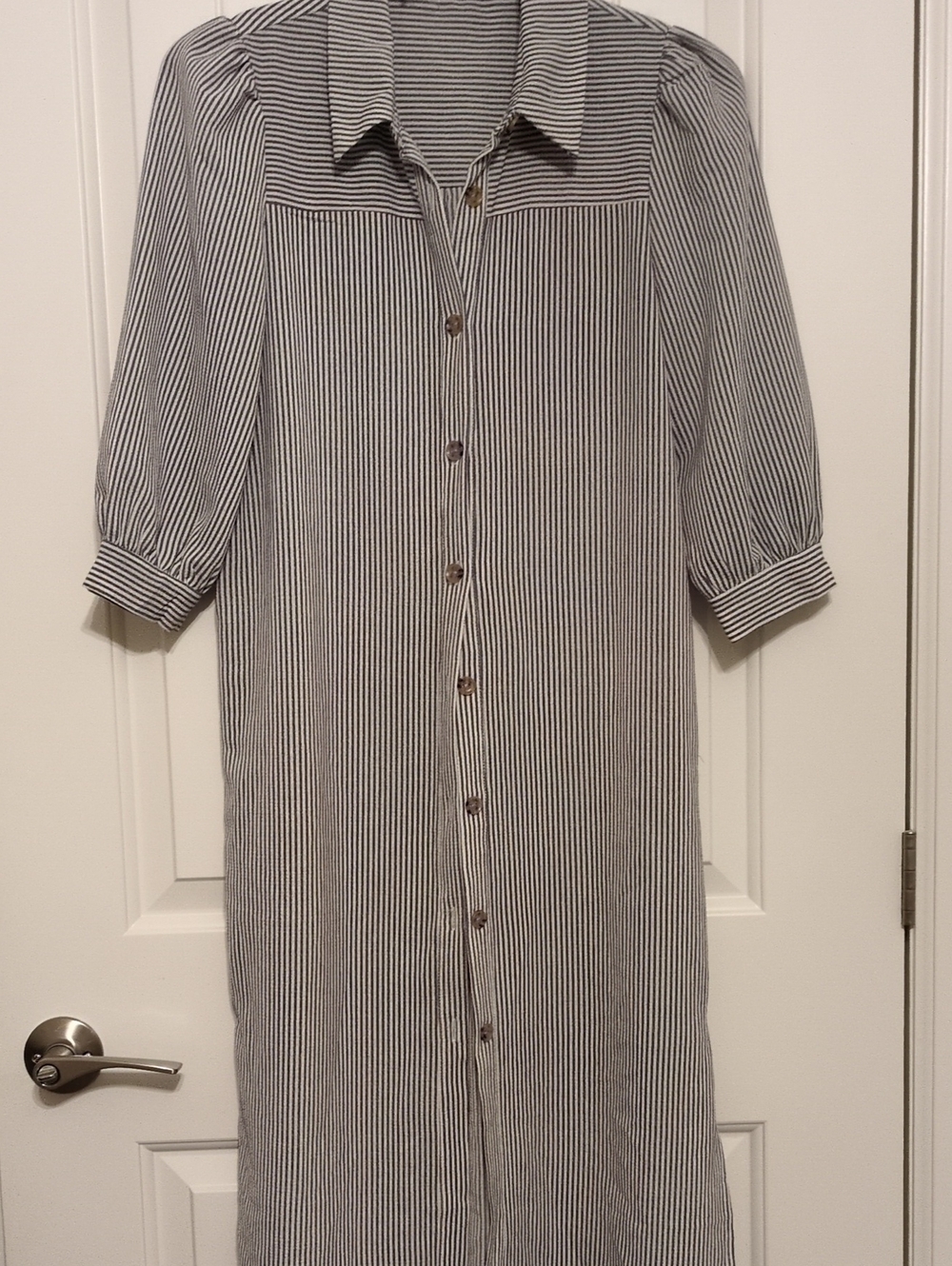 Striped Button-Front Shirt Dress in Navy and White